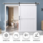 EaseLife Sliding Barn Door with Barn Door Hardware Track Kit Included,Solid LVL Wood Slab Covered with Water-Proof & Scratch-Resistant PVC Surface,DIY Assembly,Easy Install,White, H-Frame