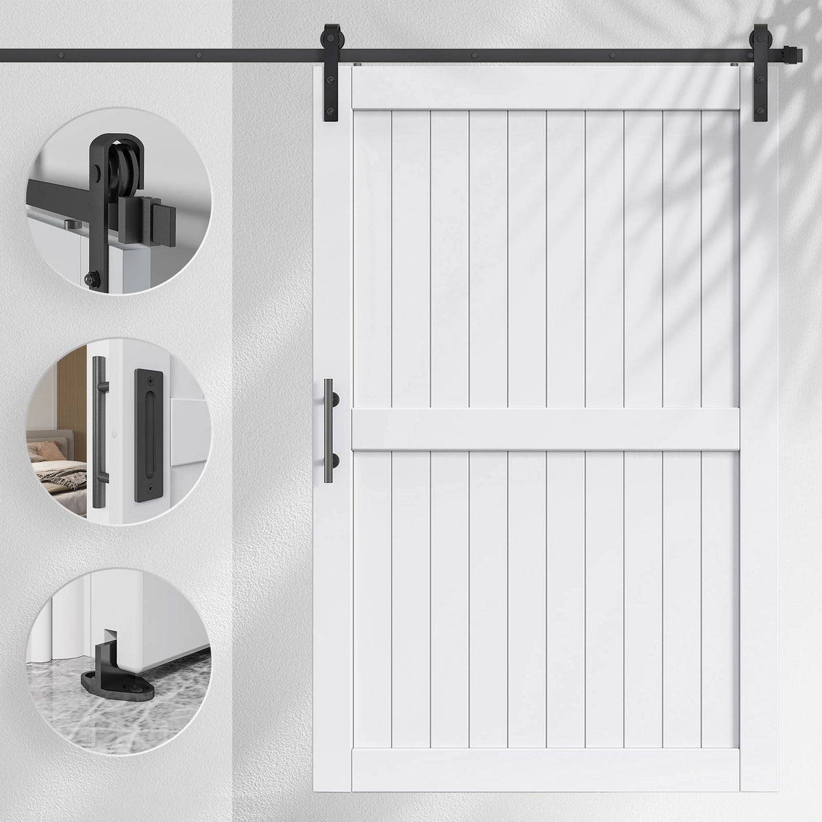 EaseLife Sliding Barn Door with Barn Door Hardware Track Kit Included,Solid LVL Wood Slab Covered with Water-Proof & Scratch-Resistant PVC Surface,DIY Assembly,Easy Install,White, H-Frame
