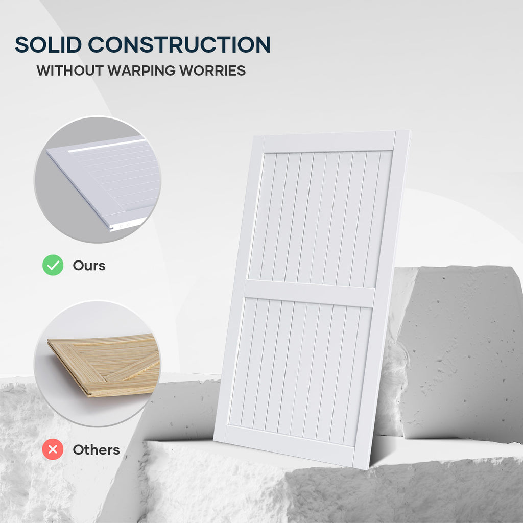 EaseLife Sliding Barn Door with Barn Door Hardware Track Kit Included,Solid LVL Wood Slab Covered with Water-Proof & Scratch-Resistant PVC Surface,DIY Assembly,Easy Install,White, H-Frame