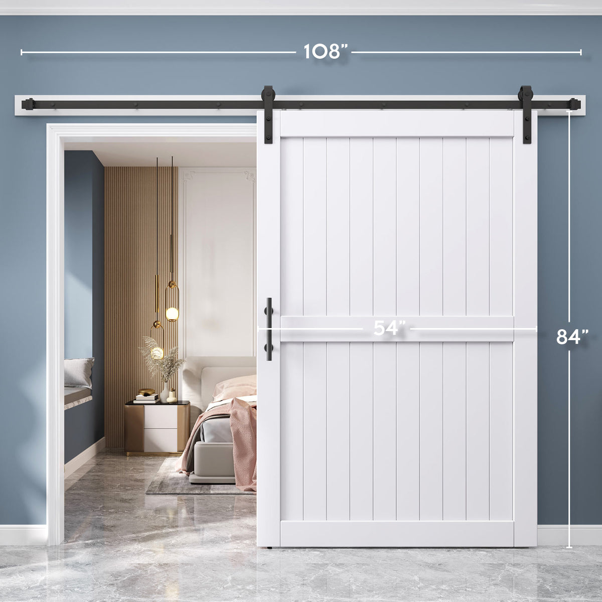 EaseLife Sliding Barn Door with Barn Door Hardware Track Kit Included,Solid LVL Wood Slab Covered with Water-Proof & Scratch-Resistant PVC Surface,DIY Assembly,Easy Install,White, H-Frame