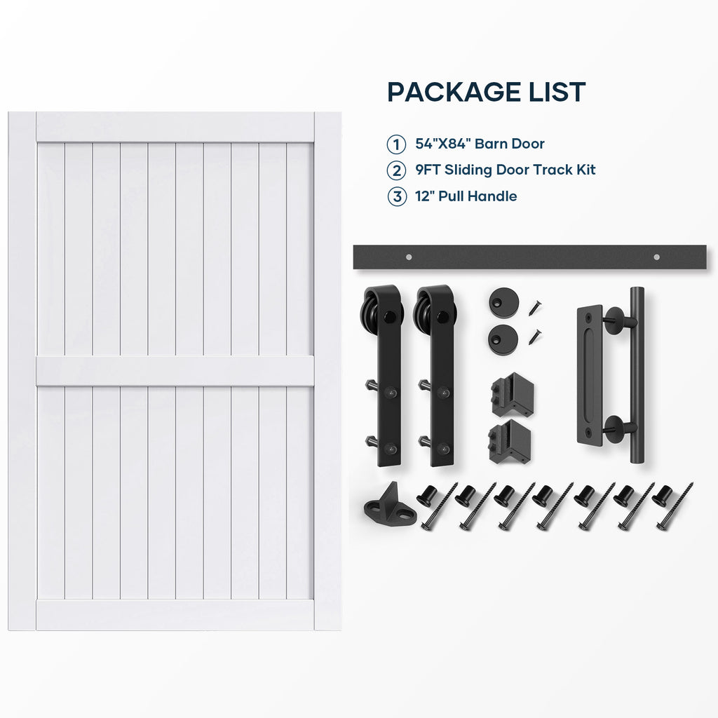 EaseLife Sliding Barn Door with Barn Door Hardware Track Kit Included,Solid LVL Wood Slab Covered with Water-Proof & Scratch-Resistant PVC Surface,DIY Assembly,Easy Install,White, H-Frame