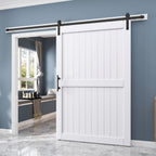 EaseLife Sliding Barn Door with Barn Door Hardware Track Kit Included,Solid LVL Wood Slab Covered with Water-Proof & Scratch-Resistant PVC Surface,DIY Assembly,Easy Install,White, H-Frame