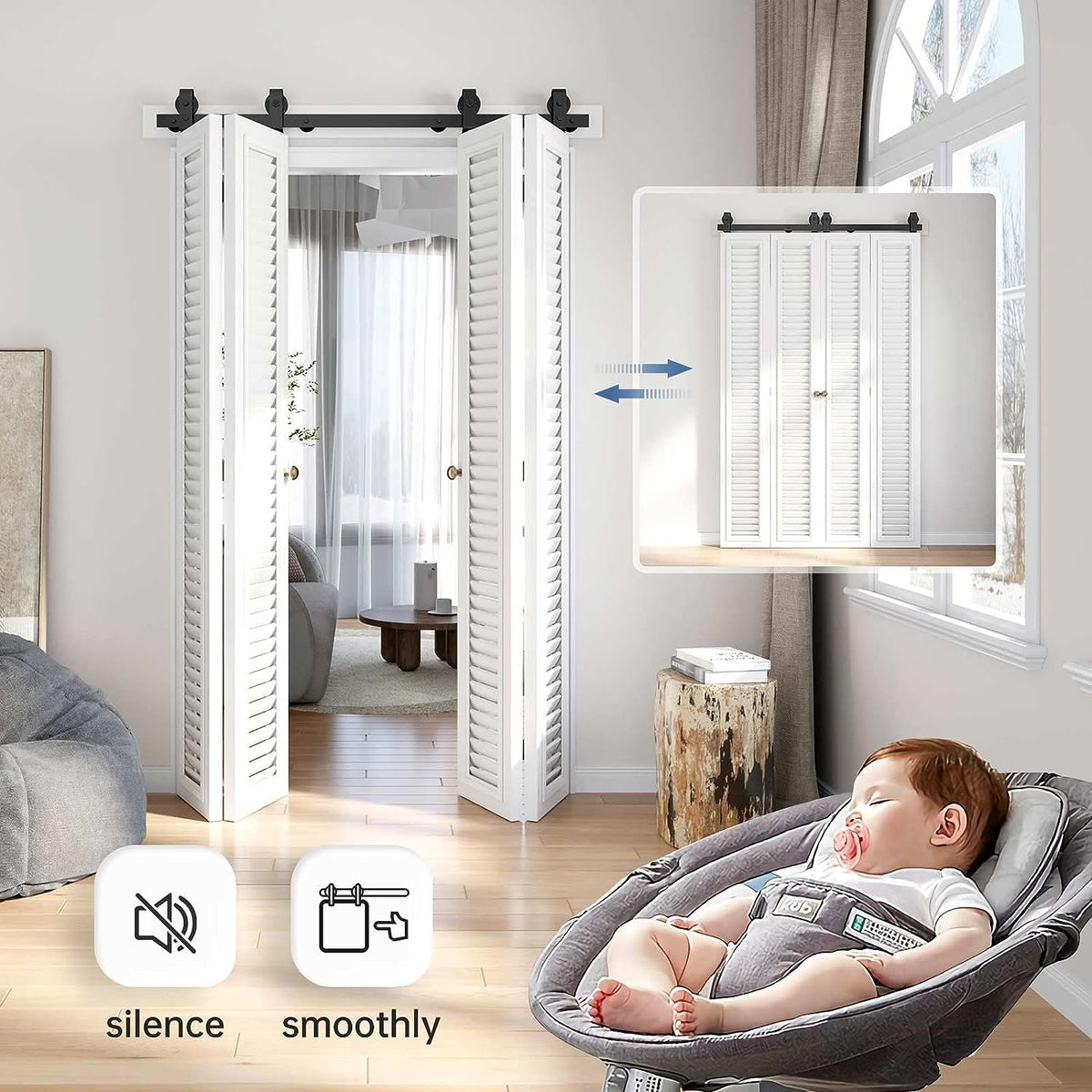 Bi-fold Sliding Barn Door Hardware,Top Mount Installation,Heavy Duty Roller,Smoothly and Quietly,Black(Door Not Included)