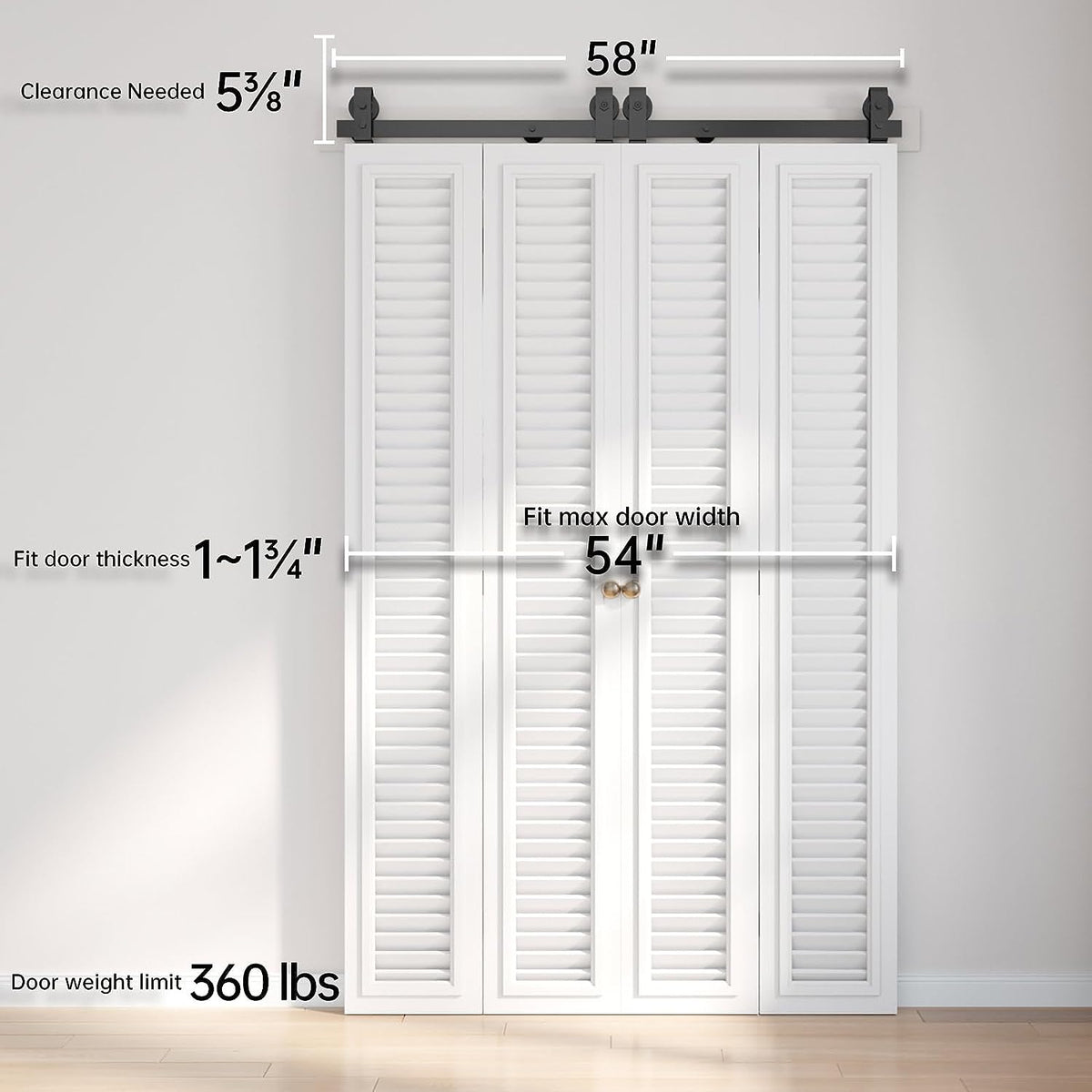 Bi-fold Sliding Barn Door Hardware,Top Mount Installation,Heavy Duty Roller,Smoothly and Quietly,Black(Door Not Included)