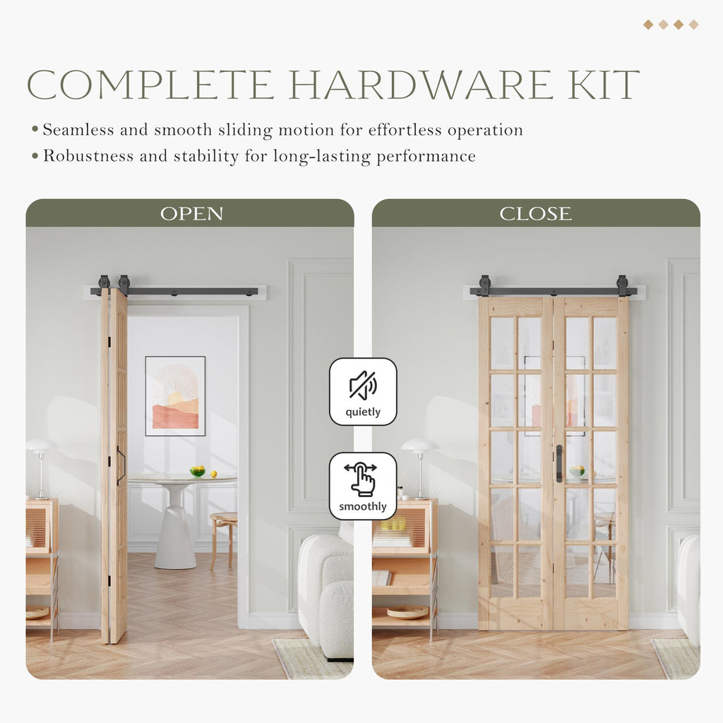 Easelife 42in x 84in(Double 21x84inch) Bifold French Glass Door,Sliding Folding Barn Doors with 3.8FT Hardware Track kit Included,Preassembled,Easy Install