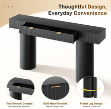 Load image into Gallery viewer, 63 Inch Black Console Table with Drawers, Modern Fluted Entryway Table, Long Narrow Sofa Table for Hallway Living Room, Sturdy Cylindrical Legs, 220 lbs Capacity