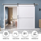 EaseLife Sliding Barn Door with Barn Door Hardware Track Kit Included,Solid LVL Wood Slab Covered with Water-Proof & Scratch-Resistant PVC Surface,DIY Assembly,Easy Install,White, H-Frame