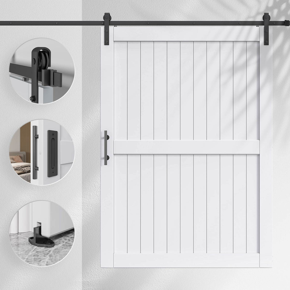 EaseLife Sliding Barn Door with Barn Door Hardware Track Kit Included,Solid LVL Wood Slab Covered with Water-Proof & Scratch-Resistant PVC Surface,DIY Assembly,Easy Install,White, H-Frame