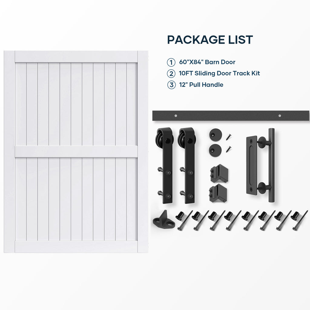 EaseLife Sliding Barn Door with Barn Door Hardware Track Kit Included,Solid LVL Wood Slab Covered with Water-Proof & Scratch-Resistant PVC Surface,DIY Assembly,Easy Install,White, H-Frame