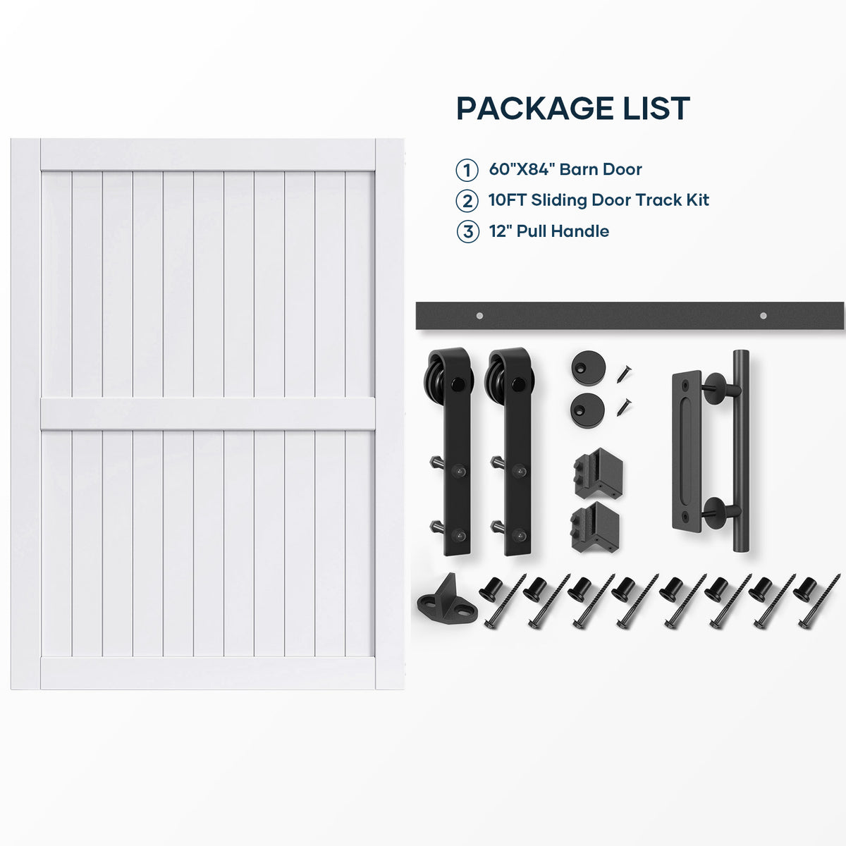 EaseLife Sliding Barn Door with Barn Door Hardware Track Kit Included,Solid LVL Wood Slab Covered with Water-Proof & Scratch-Resistant PVC Surface,DIY Assembly,Easy Install,White, H-Frame