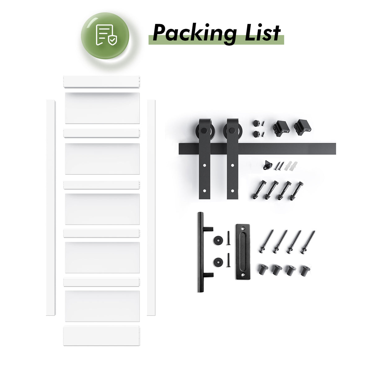 White Barn Door with Sliding Door Hardware Kit Included & Handle,Solid PVC Surface,DIY Assembly,5-Panel
