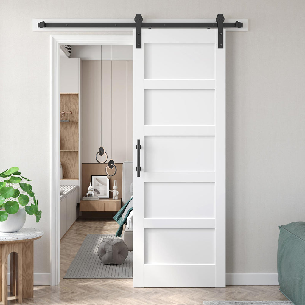 White Barn Door with Sliding Door Hardware Kit Included & Handle,Solid PVC Surface,DIY Assembly,5-Panel