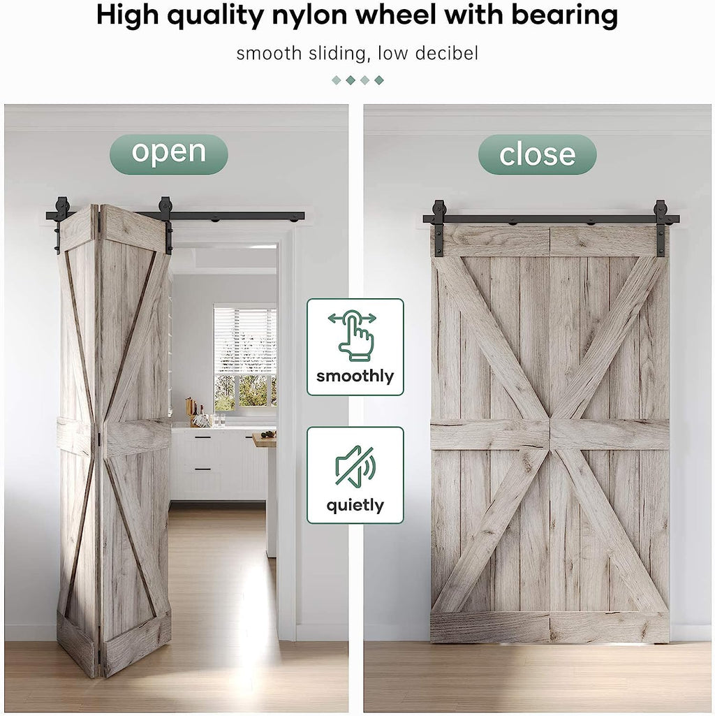 Bifold Sliding Barn Door Hardware Track Kit,Side Mounted Black Roller,Smoothly and Quietly,Assembly Easy (Door Not Included)