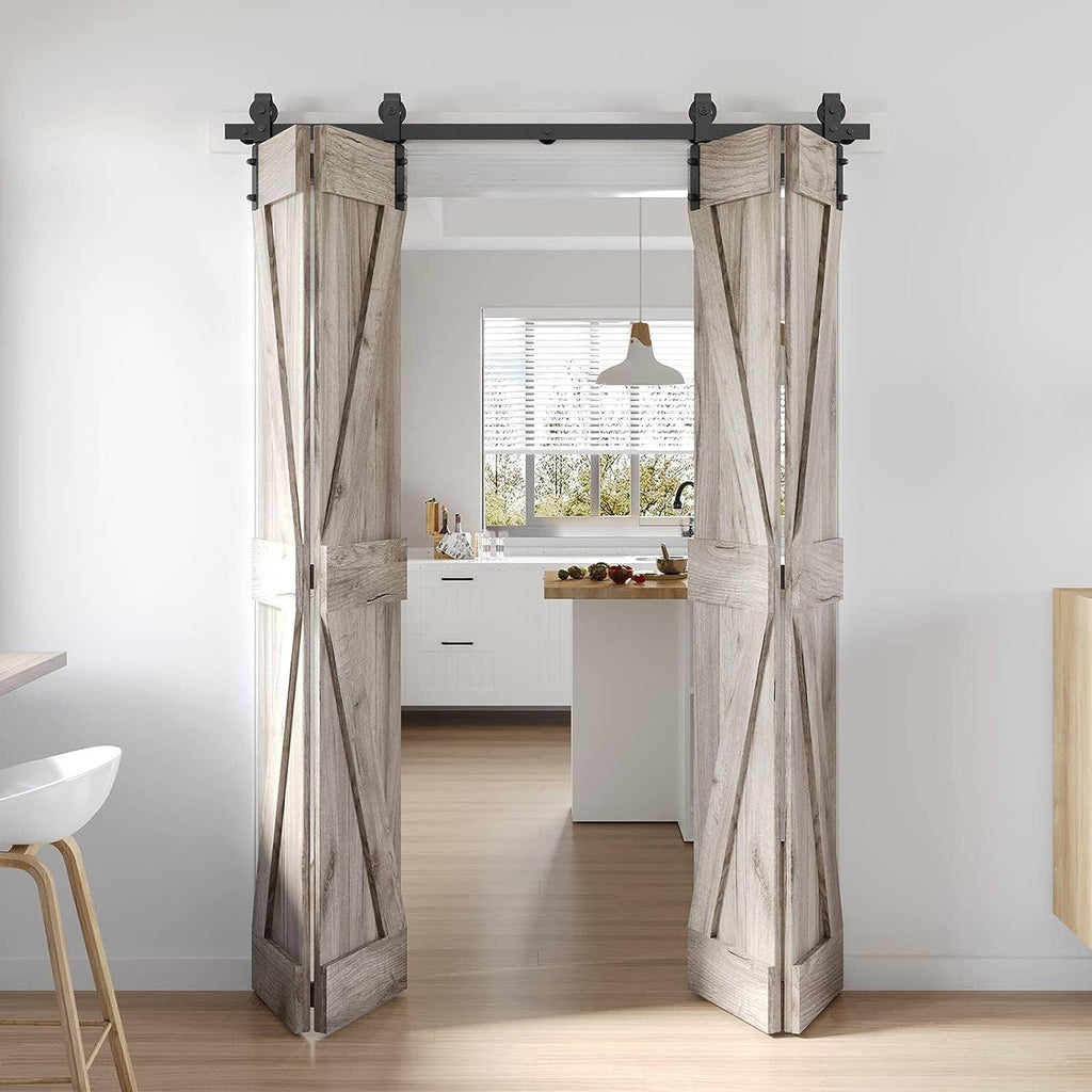 Bifold Sliding Barn Door Hardware Track Kit,Side Mounted Black Roller,Smoothly and Quietly,Assembly Easy (Door Not Included)