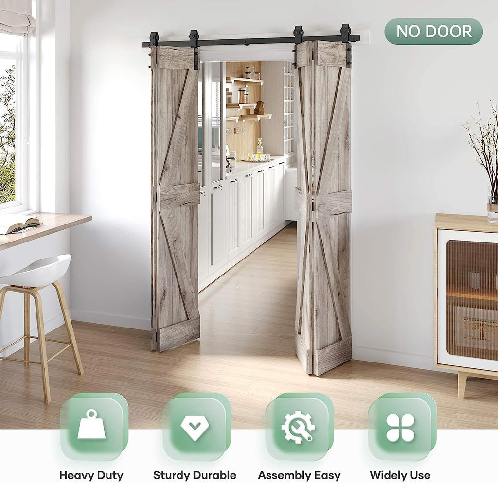 Bifold Sliding Barn Door Hardware Track Kit,Side Mounted Black Roller,Smoothly and Quietly,Assembly Easy (Door Not Included)