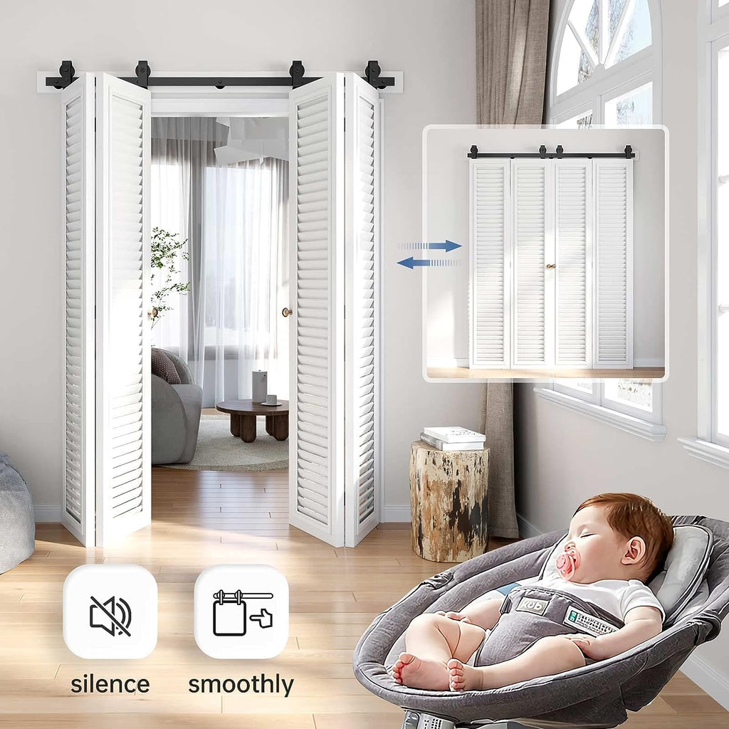 Bi-fold Sliding Barn Door Hardware,Top Mount Installation,Heavy Duty Roller,Smoothly and Quietly,Black(Door Not Included)
