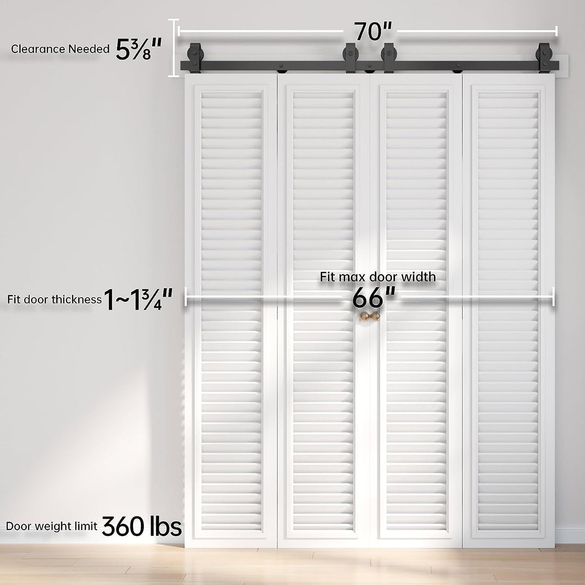Bi-fold Sliding Barn Door Hardware,Top Mount Installation,Heavy Duty Roller,Smoothly and Quietly,Black(Door Not Included)