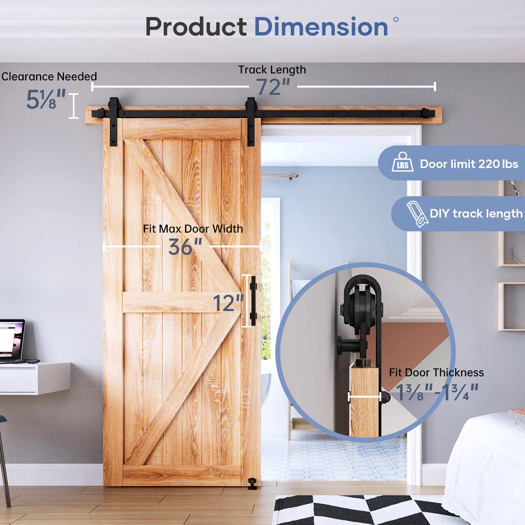 EaseLife Sliding Barn Door Hardware Track Kit with 12'' Handle & Floor Guide
