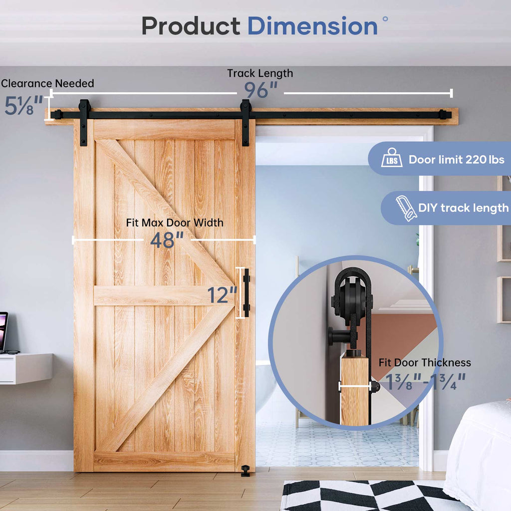 EaseLife Sliding Barn Door Hardware Track Kit with 12'' Handle & Floor Guide