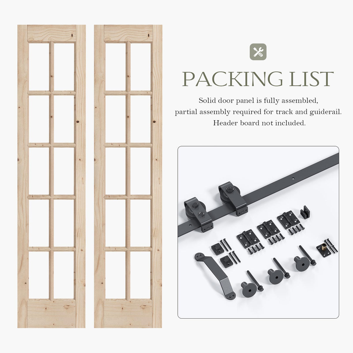 Easelife 42in x 84in(Double 21x84inch) Bifold French Glass Door,Sliding Folding Barn Doors with 3.8FT Hardware Track kit Included,Preassembled,Easy Install