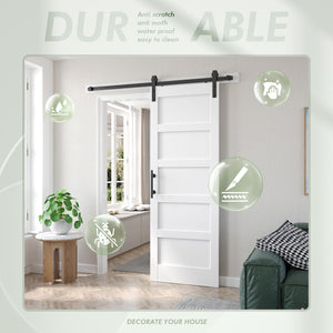 White Barn Door with Sliding Door Hardware Kit Included & Handle,Solid PVC Surface,DIY Assembly,5-Panel