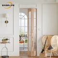 Solid Wood Glass Unfinished Bi-Fold Door With Installation Hardware Kit