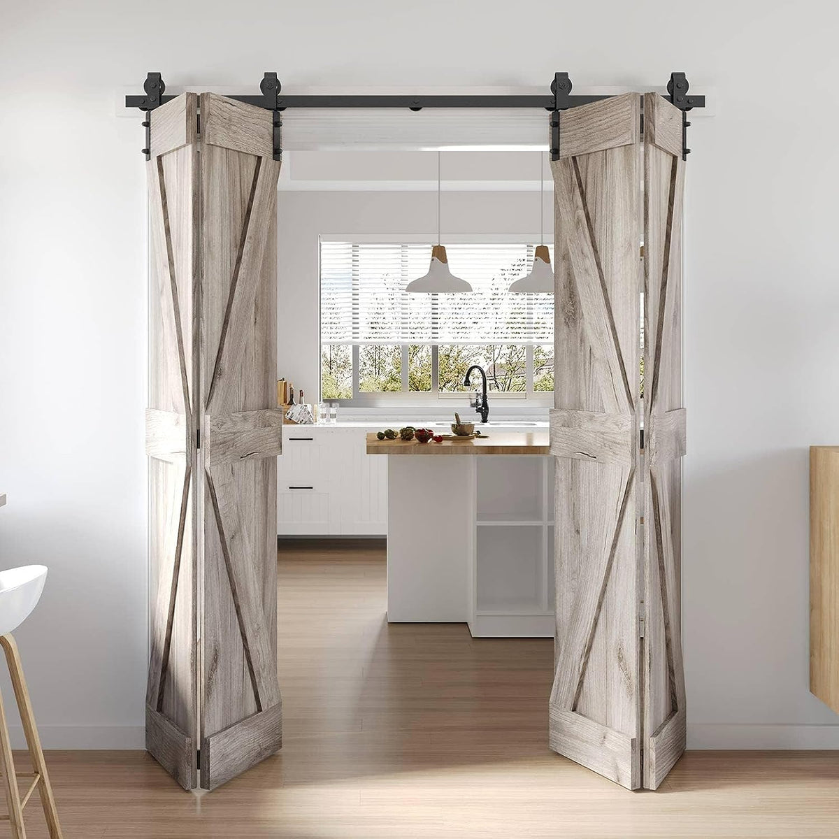 Bifold Sliding Barn Door Hardware Track Kit,Side Mounted Black Roller,Smoothly and Quietly,Assembly Easy (Door Not Included)