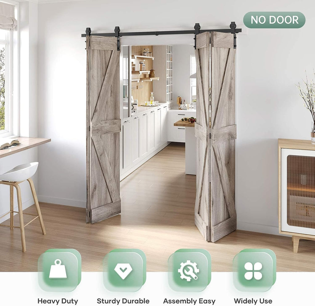 Bifold Sliding Barn Door Hardware Track Kit,Side Mounted Black Roller,Smoothly and Quietly,Assembly Easy (Door Not Included)