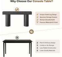 Load image into Gallery viewer, 63 Inch Black Console Table with Drawers, Modern Fluted Entryway Table, Long Narrow Sofa Table for Hallway Living Room, Sturdy Cylindrical Legs, 220 lbs Capacity