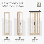 Easelife 42in x 84in(Double 21x84inch) Bifold French Glass Door,Sliding Folding Barn Doors with 3.8FT Hardware Track kit Included,Preassembled,Easy Install