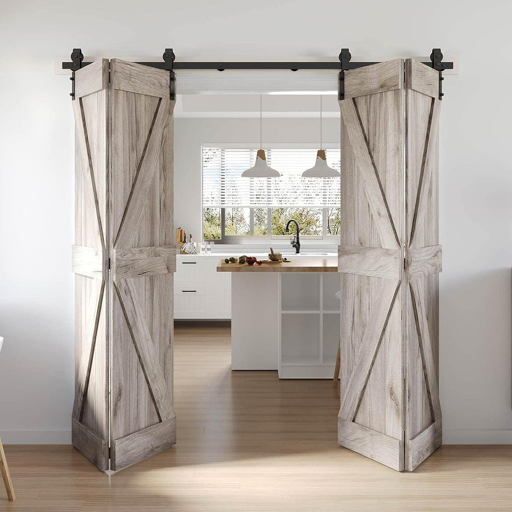 Bifold Sliding Barn Door Hardware Track Kit,Side Mounted Black Roller,Smoothly and Quietly,Assembly Easy (Door Not Included)