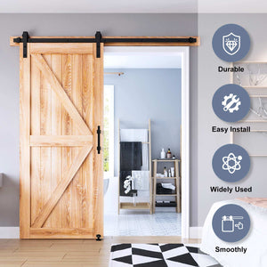 EaseLife Sliding Barn Door Hardware Track Kit with 12'' Handle & Floor Guide