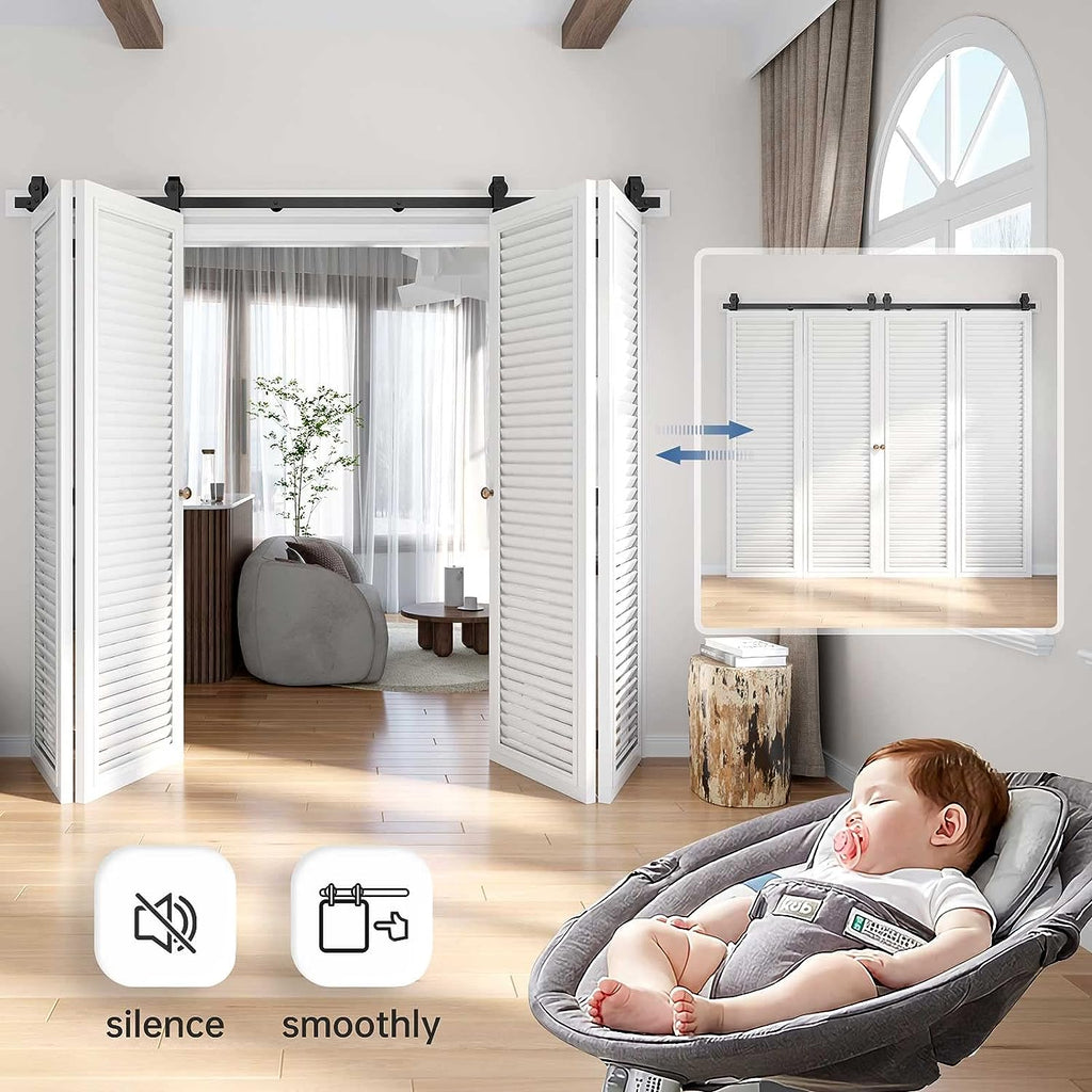 Bi-fold Sliding Barn Door Hardware,Top Mount Installation,Heavy Duty Roller,Smoothly and Quietly,Black(Door Not Included)