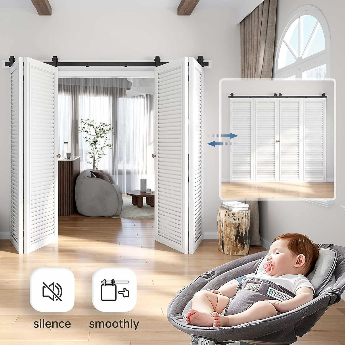 Bi-fold Sliding Barn Door Hardware,Top Mount Installation,Heavy Duty Roller,Smoothly and Quietly,Black(Door Not Included)