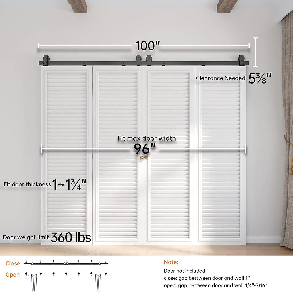 Bi-fold Sliding Barn Door Hardware,Top Mount Installation,Heavy Duty Roller,Smoothly and Quietly,Black(Door Not Included)