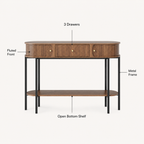 47.2" Entryway Table  with 3 Drawers, Fluted Entryway Table with Open Storage Shelf, Modern Narrow Sofa Table, Wood Grain Hallway Table with Black Metal Frame for Entryway, Living Room, Hallway Foyer Accent Table