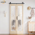 Frosted Glass Solid Wood Unfinished Bifold Barn Door With Installation Hardware Kit