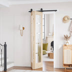 Frosted Glass Solid Wood Unfinished Bifold Barn Door With Installation Hardware Kit
