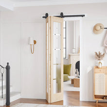 Load image into Gallery viewer, Frosted Glass Solid Wood Unfinished Bifold Barn Door With Installation Hardware Kit