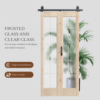 Frosted Glass Solid Wood Unfinished Bifold Barn Door With Installation Hardware Kit