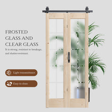 Load image into Gallery viewer, Frosted Glass Solid Wood Unfinished Bifold Barn Door With Installation Hardware Kit