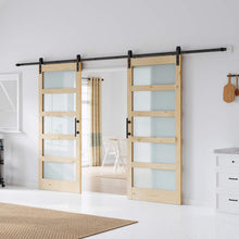 Load image into Gallery viewer, Glass Wood Double Barn Door with Installation Hardware Kit