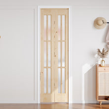 Load image into Gallery viewer, Unfinished Solid Wood Glass Bi-Fold Door With Installation Hardware Kit