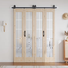 Load image into Gallery viewer, Frosted Glass Solid Wood Unfinished Bifold Barn Door With Installation Hardware Kit