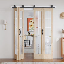 Load image into Gallery viewer, Frosted Glass Solid Wood Unfinished Bifold Barn Door With Installation Hardware Kit