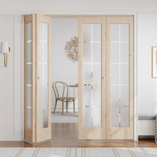 Load image into Gallery viewer, Solid Wood Glass Unfinished Bi-Fold Door With Installation Hardware Kit