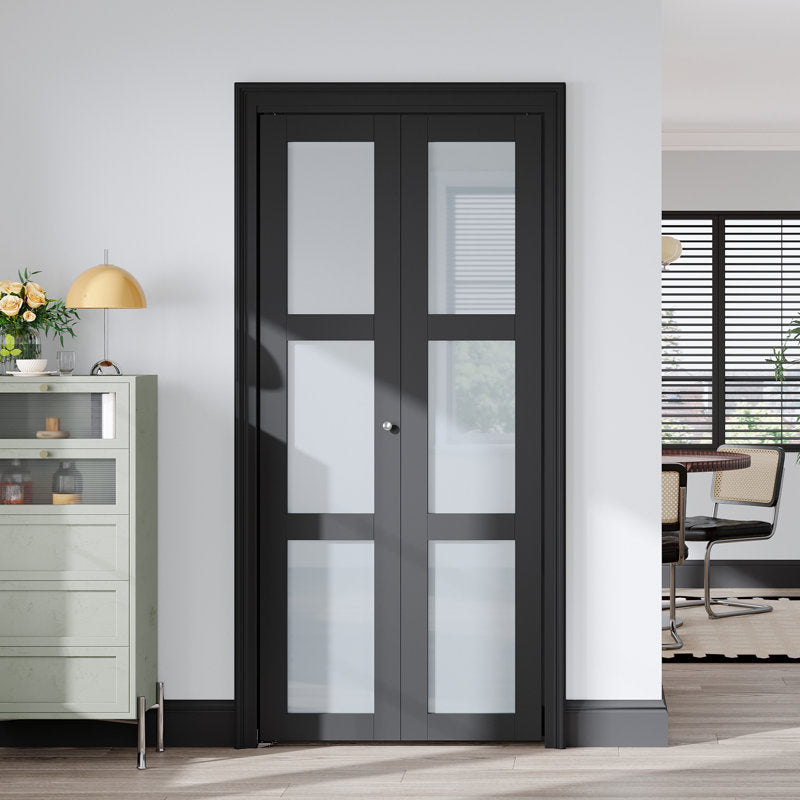 Frosted Glass And Solid Manufactured Wood Bi-Fold Door With Installation Hardware Kit