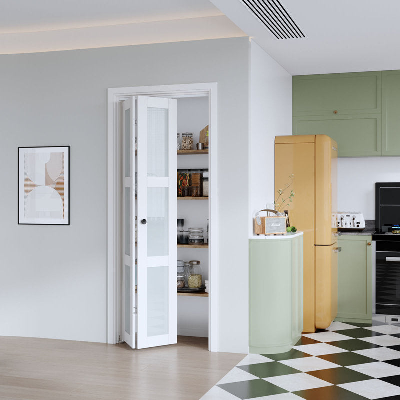 Frosted Glass And Solid Manufactured Wood Bi-Fold Door With Installation Hardware Kit