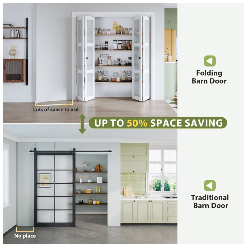 Frosted Glass And Solid Manufactured Wood Bi-Fold Door With Installation Hardware Kit