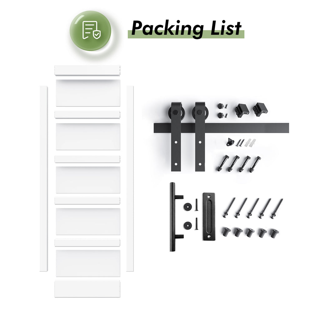 White Barn Door with Sliding Door Hardware Kit Included & Handle,Solid PVC Surface,DIY Assembly,5-Panel